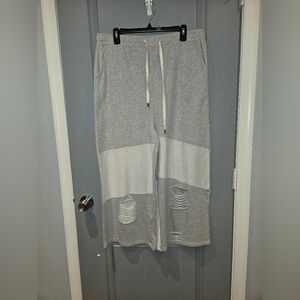 Gray Distressed Wide-Leg Sweat Pants